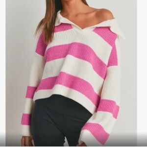 [Buttermelon] Women's Pink and White Striped Sweater